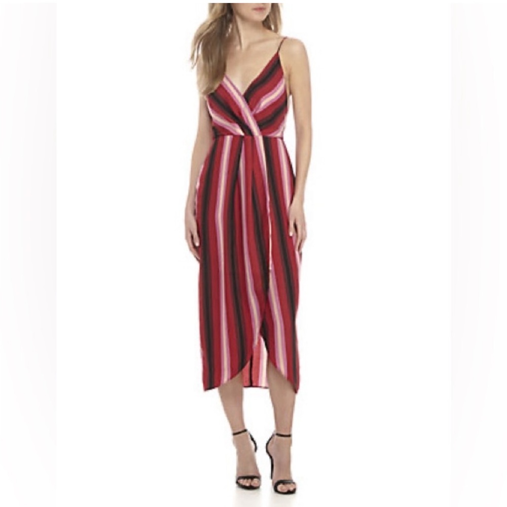 WAYF Stevie Stripe Wrap Dress Berry Sz Large